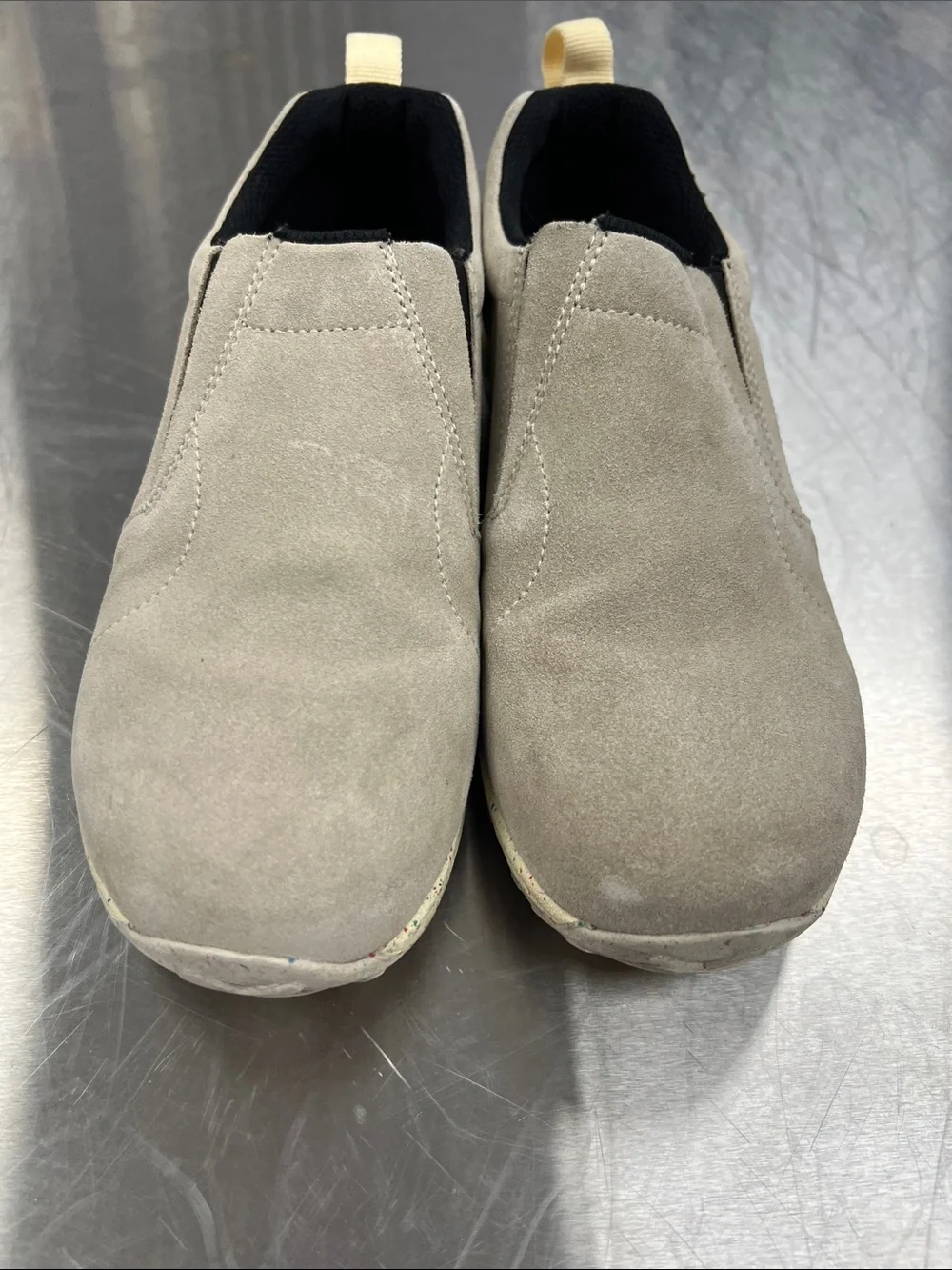 Merrell Slip-On Suede Sneakers in Light Beige with Black Accents Kids 3.5